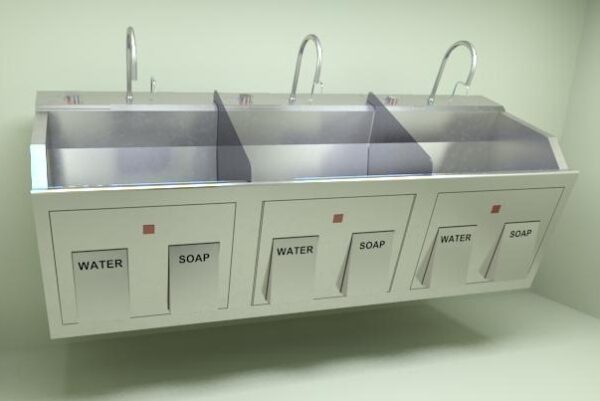 Blickman 9883SSW, Wall Mounted Triple Bay Infra Red Sink, Venture Medical Requip