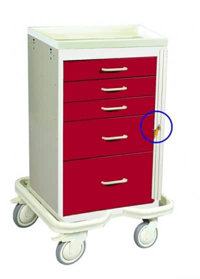 MPD MCT-524, Mini Tower 5 Drawer Emergency Cart w/breakaway Lock, Venture Medical Requip