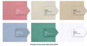 Champion Privacy Screen Color Sheet, Venture Medical Requip.